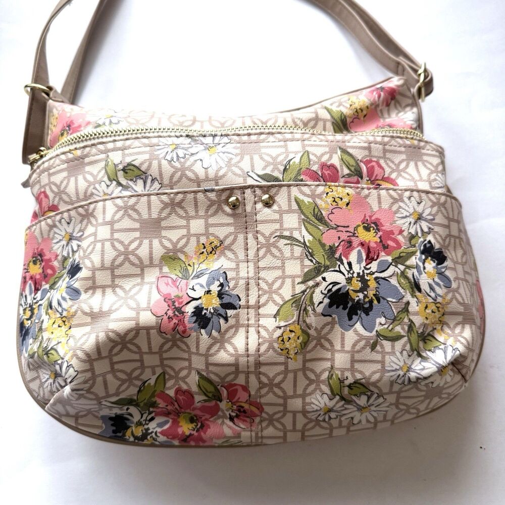 Time and Tru hobo shoulder bag Purse Floral Print Beige Tan Sustainable - Picture 2 of 12